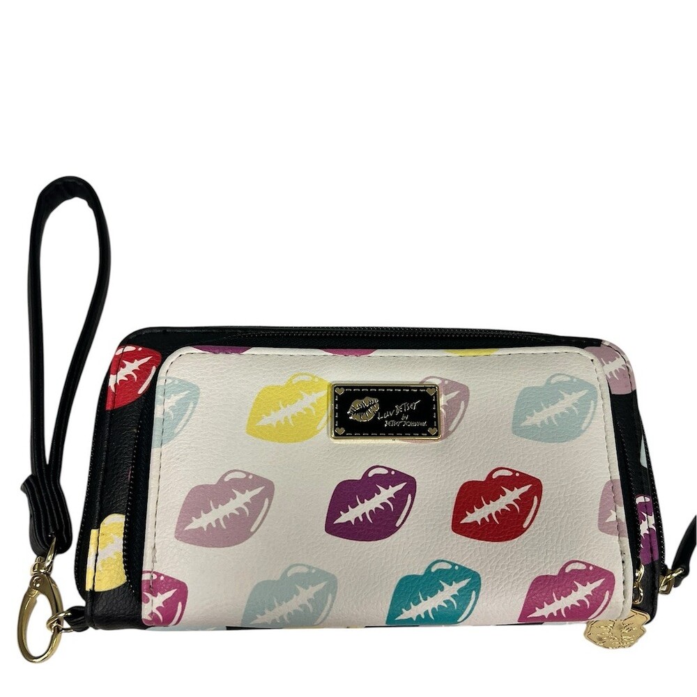 Betsey Johnson Wallet Womens One Size Multicolor Lips Print Zip-Around